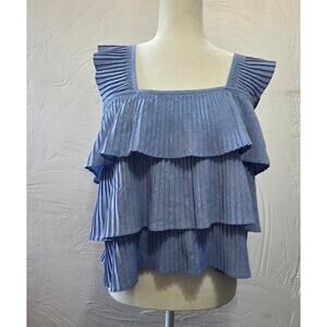 J. Crew  Ruffle Top blue Pleated Tiered Tank Top blouse Woman's Size Large